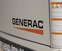 Close up of Generac logo on home standby generator
