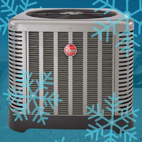 Residential air conditioner with snowflake overlay